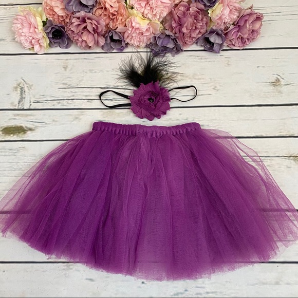Newborn Baby Purple Tutu and Headband Photography Prop - Picture 3 of 8